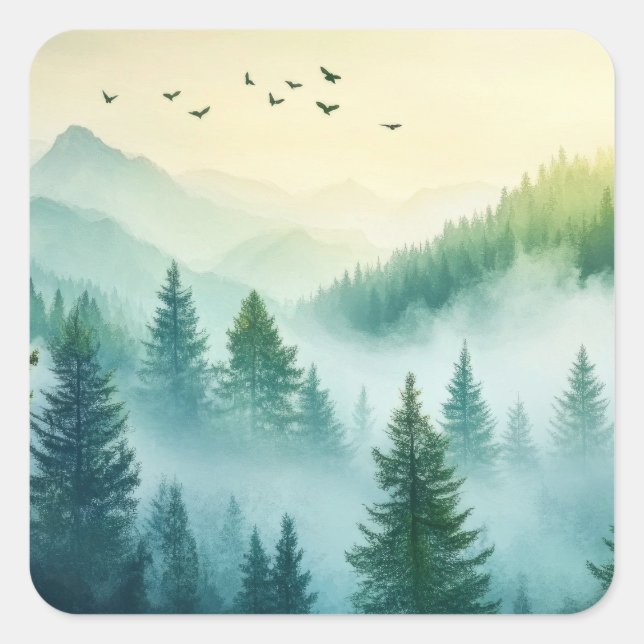 Foggy Forest Square Sticker (Front)