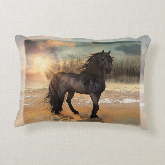 Foggy Friesian Morning Accent Pillow (Back)