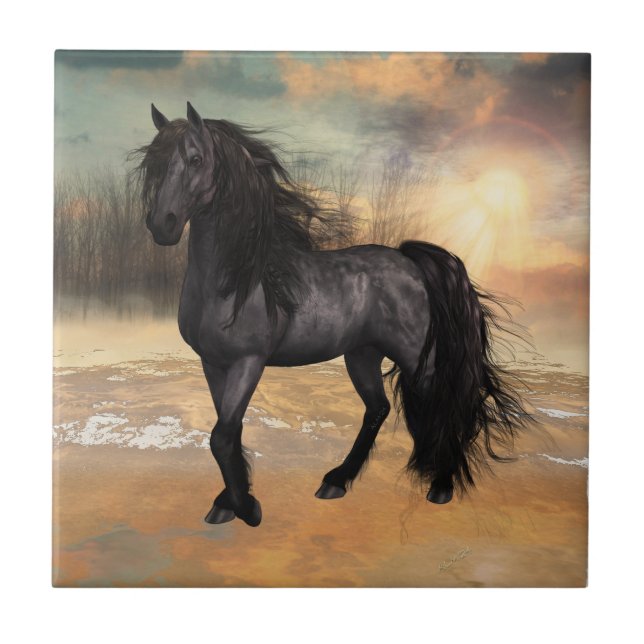 Foggy Friesian Morning Ceramic Tile (Front)