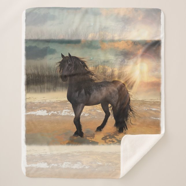 Foggy Friesian Morning Sherpa Blanket (Front)