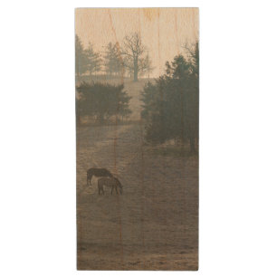 Foggy Grazing Wood Flash Drive