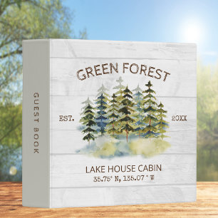 Foggy Green Forest Watercolor Cabin Guest Book 3 Ring Binder