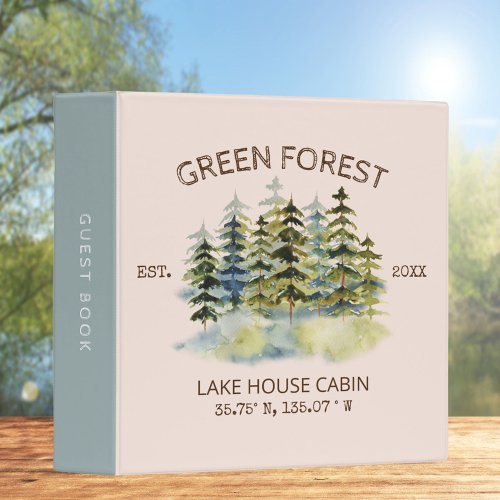 Foggy Green Forest Watercolor Cabin Guest Book 3 Ring Binder