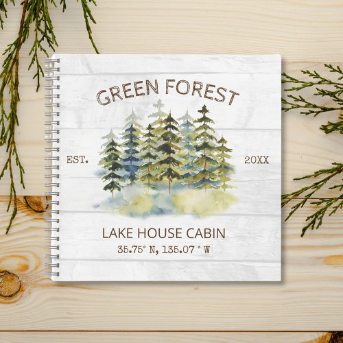 Foggy Green Forest Watercolor Cabin Guestbook Notebook