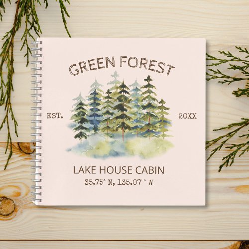 Foggy Green Forest Watercolor Cabin Guestbook Notebook