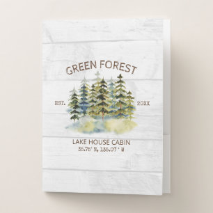Foggy Green Forest Watercolor White Wood Pocket Folder