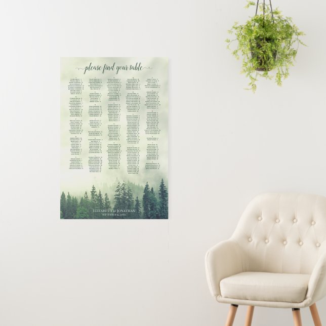 Foggy Green Mountain Alphabetical Seating Chart Foam Board (In Situ (Wall))