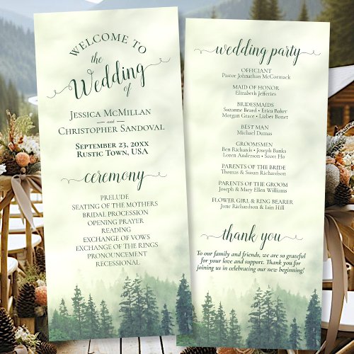 Foggy Green Mountain Pine Forest Rustic Wedding Program