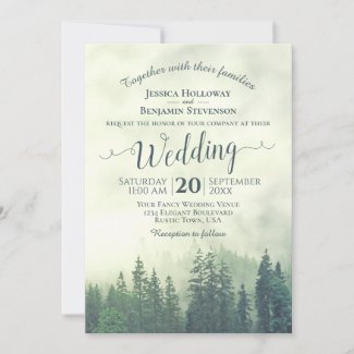 Foggy Green Mountain Pines Rustic Outdoors Wedding Invitation