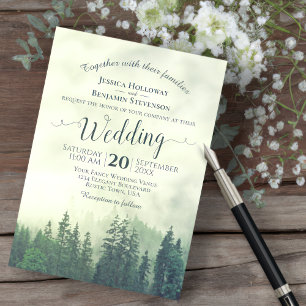 Foggy Green Mountain Pines Rustic Outdoors Wedding Invitation