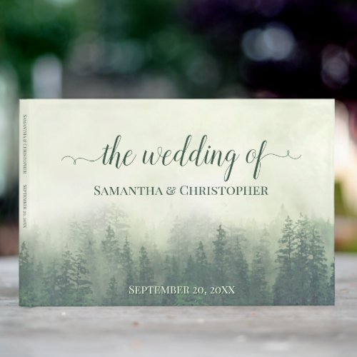 Foggy Green Mountains  Pines Rustic Wedding Guest Book