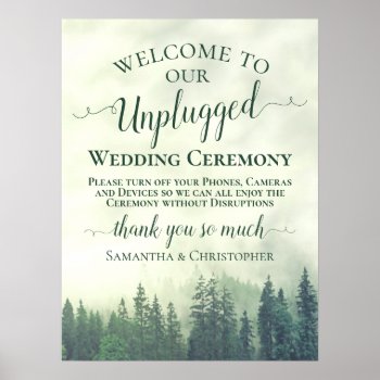 Foggy Green Mountains Unplugged Wedding Ceremony Poster by ZingerBug at Zazzle