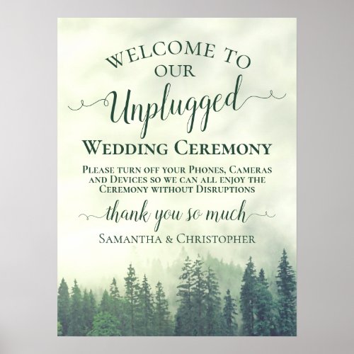 Foggy Green Mountains Unplugged Wedding Ceremony Poster