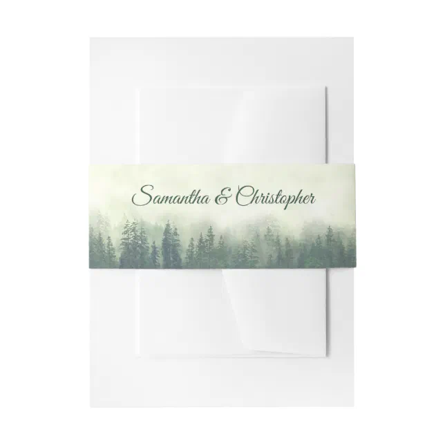 Foggy Green Pine Tree Forest Rustic Wedding Invitation Belly Band | Zazzle