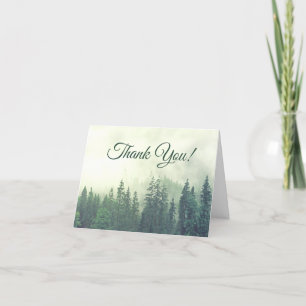 Foggy Green Pines Simple Rustic Wedding Photo Letterpress Thank You Card