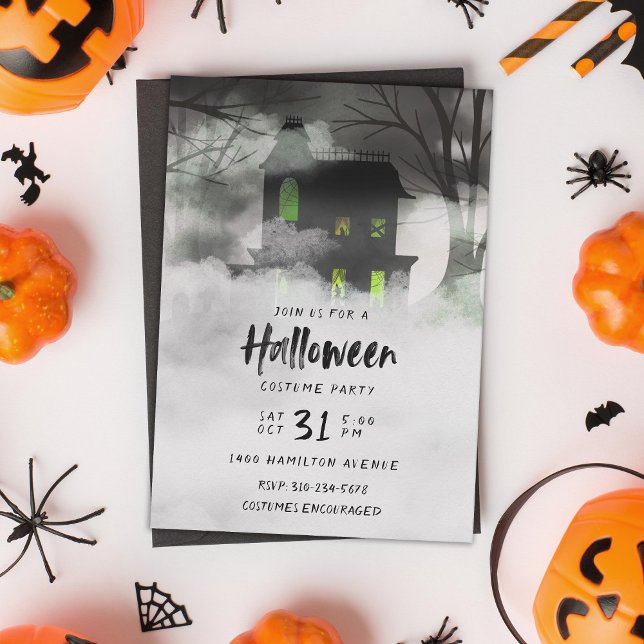 Foggy Haunted House Green Halloween Party Invitation (Creator Uploaded)