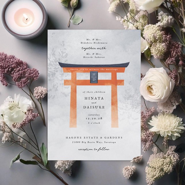 Foggy Japanese Torii Gate Romantic Wedding Invitation (Creator Uploaded)