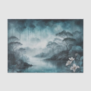 Foggy Lake Cove – Moody Blue and Gray Landscape Tissue Paper