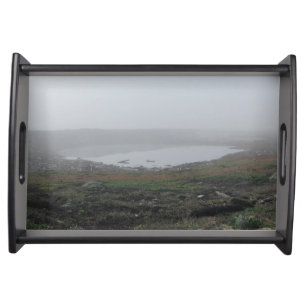 Foggy Landscape Photo Gray Skies Morning Fog Serving Tray