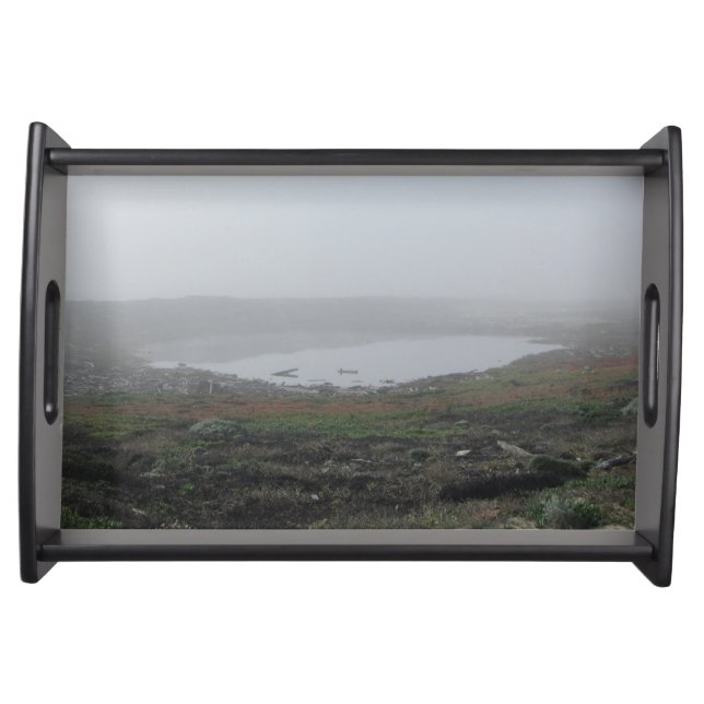 Foggy Landscape Photo Gray Skies Morning Fog Serving Tray (Front)