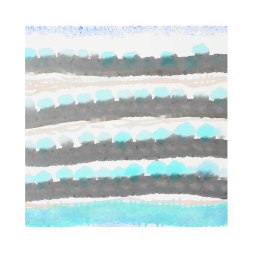 Foggy landscape watercolor mid_century abstract metal print