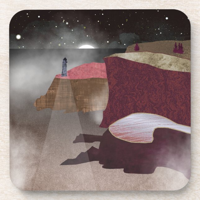 Foggy Lighthouse Beverage Coaster (Front)