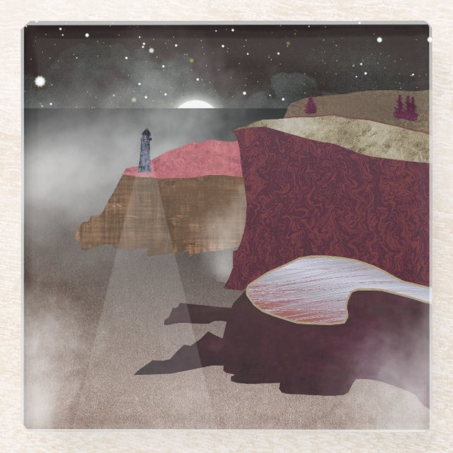 Foggy Lighthouse Glass Coaster (Front)