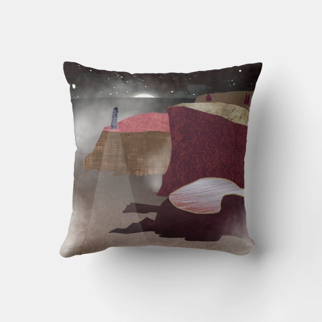 Foggy Lighthouse Throw Pillow (Back)