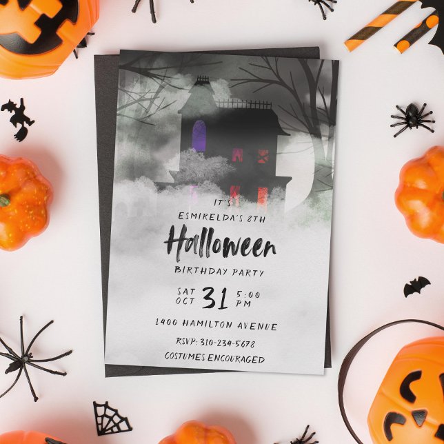 Foggy Mansion Halloween Birthday Party Invitation (Creator Uploaded)