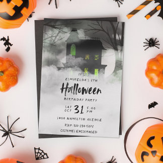Foggy Mansion Halloween Birthday Party Invitation