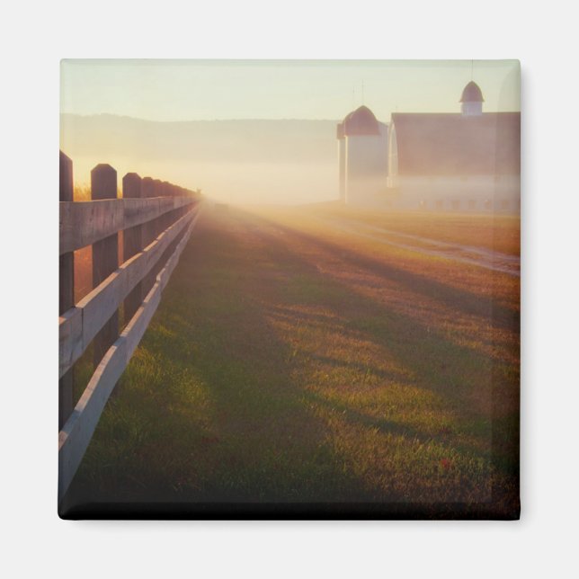 Foggy Morning Farm | Fence at Sunrise Magnet (Front)
