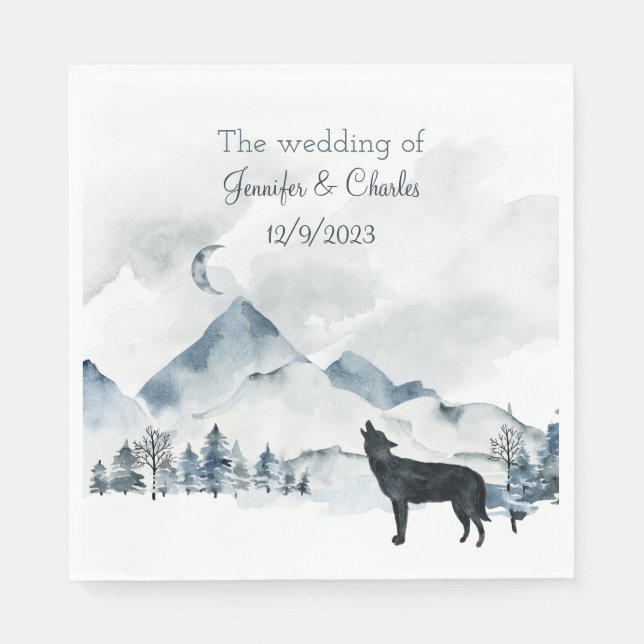 Foggy Mountain Watercolor Wedding  Napkins (Front)