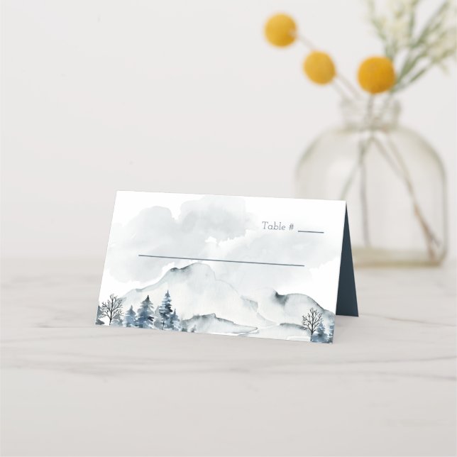 Foggy Mountain Watercolor Wedding  Place Card (Front)