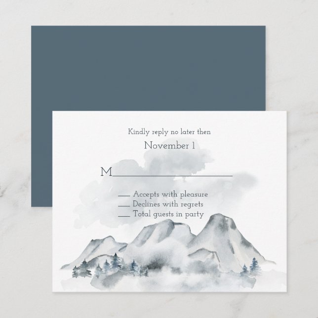 Foggy Mountain Watercolor Wedding RSVP Invitation (Front/Back)