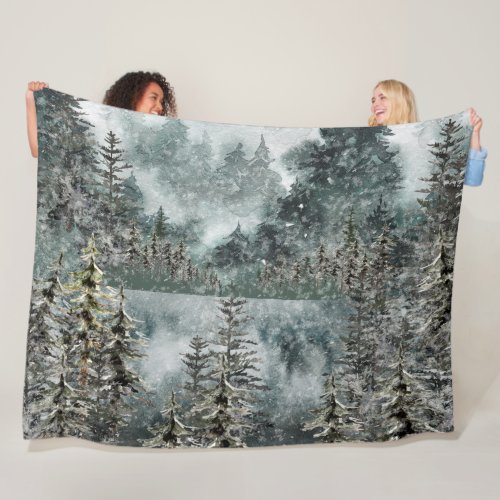 Foggy Mountain Woodland Frozen Lake Sofa Cover Fleece Blanket