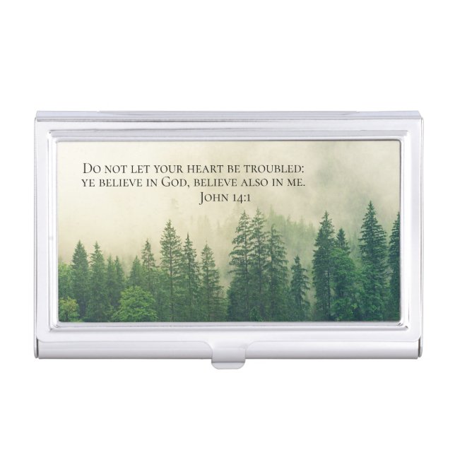 Foggy Mountains Christian Bible Verse Business Card Case (Front)