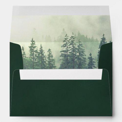 Foggy Mountains Deep Forest Green Rustic Wedding Envelope