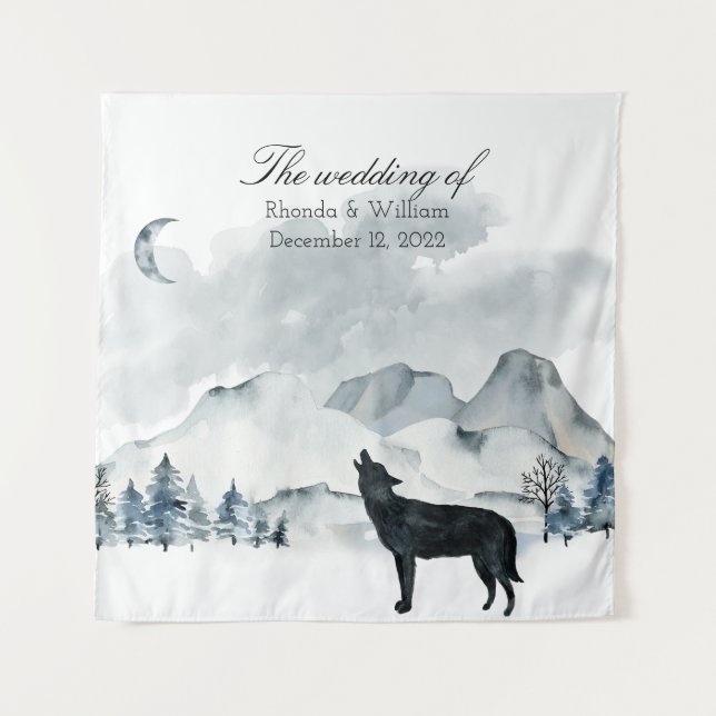 Foggy Mountains Watercolor Wedding Tapestry (Front)
