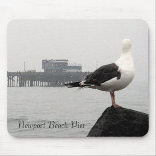 Foggy Newport Pier & Seagull Watercolor Mousepad