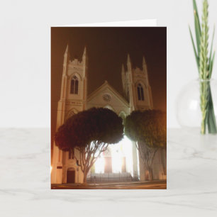 Foggy Night in North Beach, St. Francis of Assisi Holiday Card