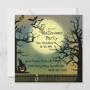 Foggy Night with Jack o'lantern and Full Moon Invitation