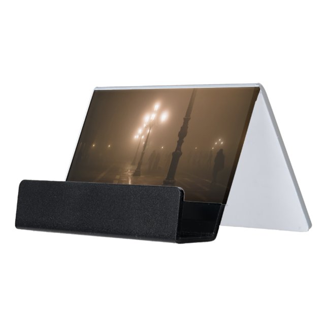 Foggy Piazza San Marco, Venice Desk Business Card Holder (Angled Front)