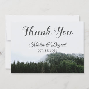 Foggy Pine Trees Rain Forest Wedding Thank You