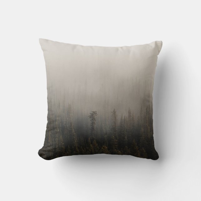 FOGGY PINE TREES THROW PILLOW (Front)
