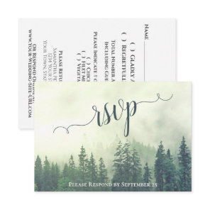 Foggy Pines Rustic Green Forest Outdoor Wedding RSVP Card