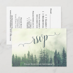 Foggy Pines Rustic Green Forest Outdoor Wedding RSVP Card
