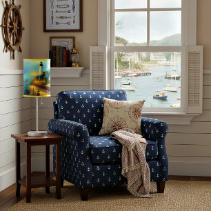 Foggy seaport and lighhouse  lamp shade