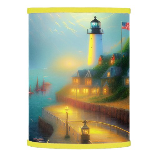 Foggy seaport and lighhouse  lamp shade