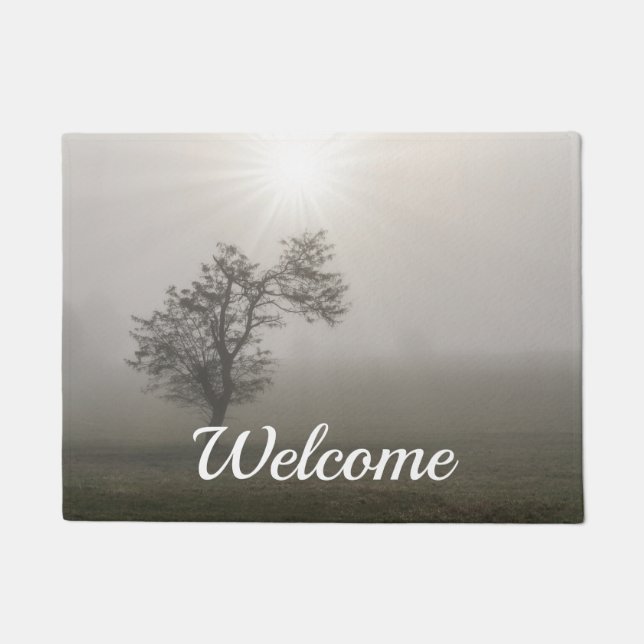 Foggy Starburst Tree Landscape Welcome Doormat (Front)