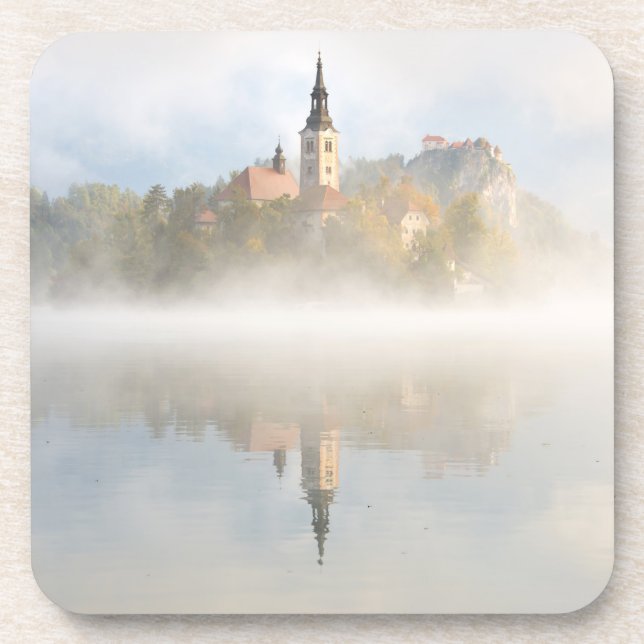 Foggy sunrise at Lake Bled Beverage Coaster (Front)